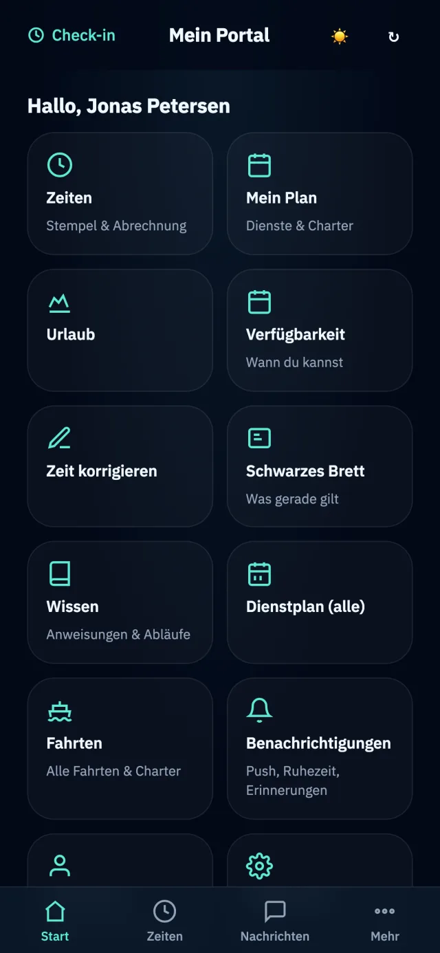 Mitarbeiter-Portal: Startseite mit Kacheln